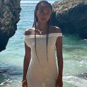 NWT Motel Vivian Knitted Bardot Mini Dress in Ivory